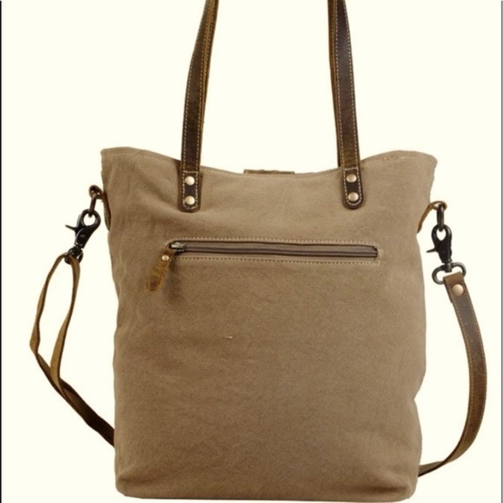 Myra Bag Aesthetic Shoulder Bag Upcycled Cotton & Leather T25 - Picture 2 of 10